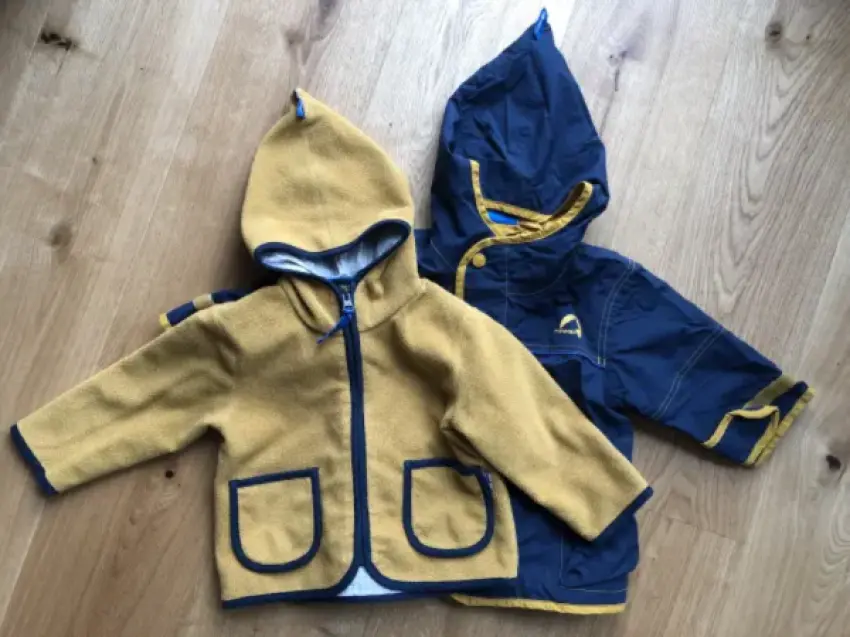 Jacke Finkid 2-teilig Zipfelmütze 80/90 blaugelb