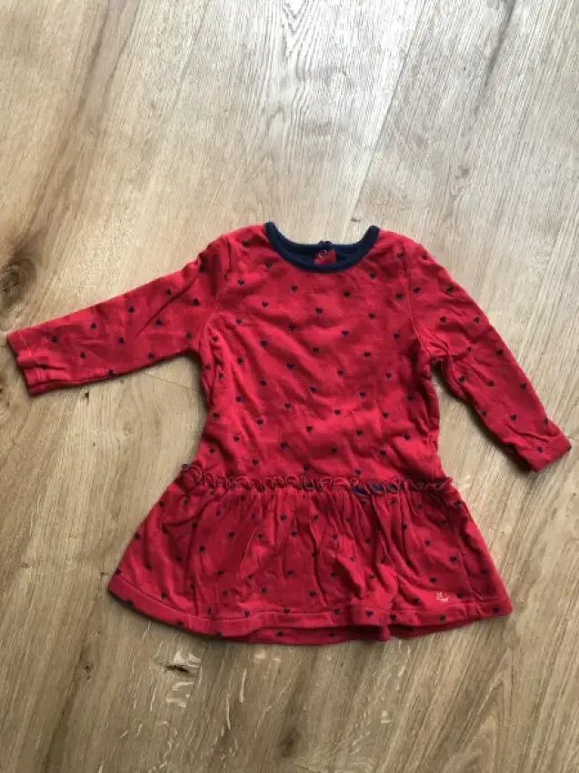 Kleid Petit Bateau lange Ärmel rot & Herzen Gr. 74