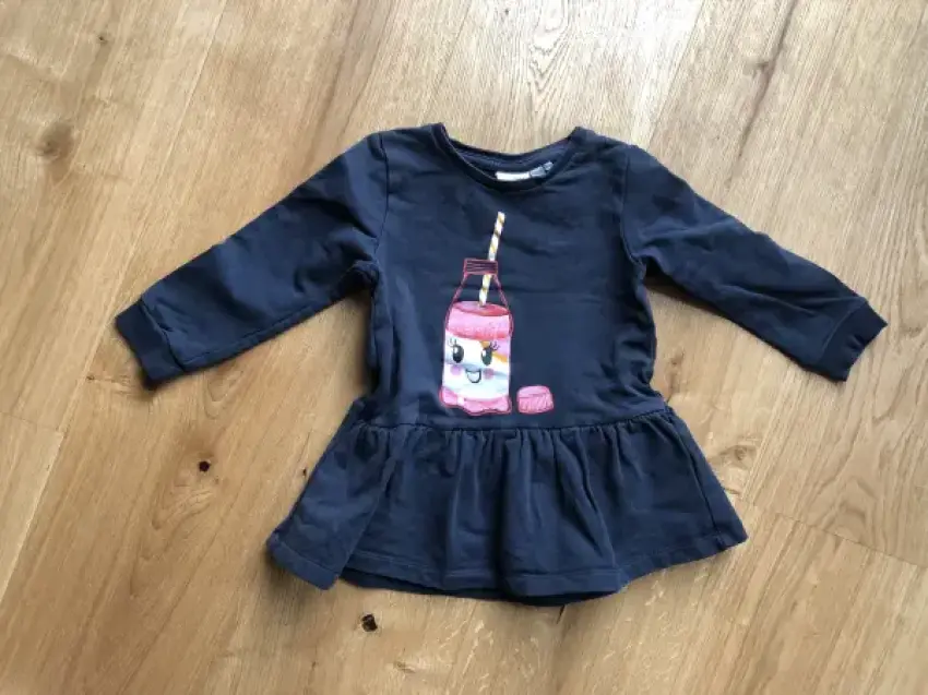 Kleid, Name It, blau mit Print, Gr. 92 lange Ärmel