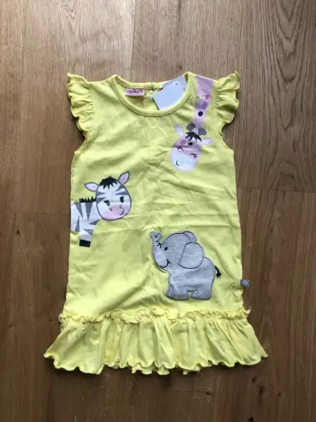 Kleid Liegelind Gr. 98, kurze Ärmel, gelb, Tiere